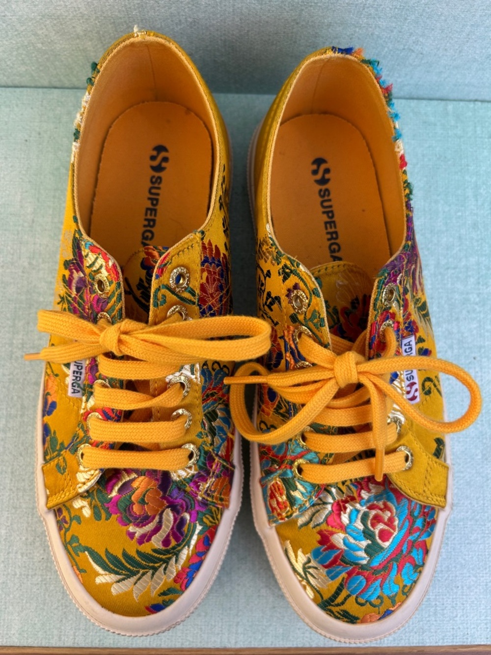 Superga Mustard Yellow Floral Embroidered Low-Top Sneakers - Picture 3 of 4